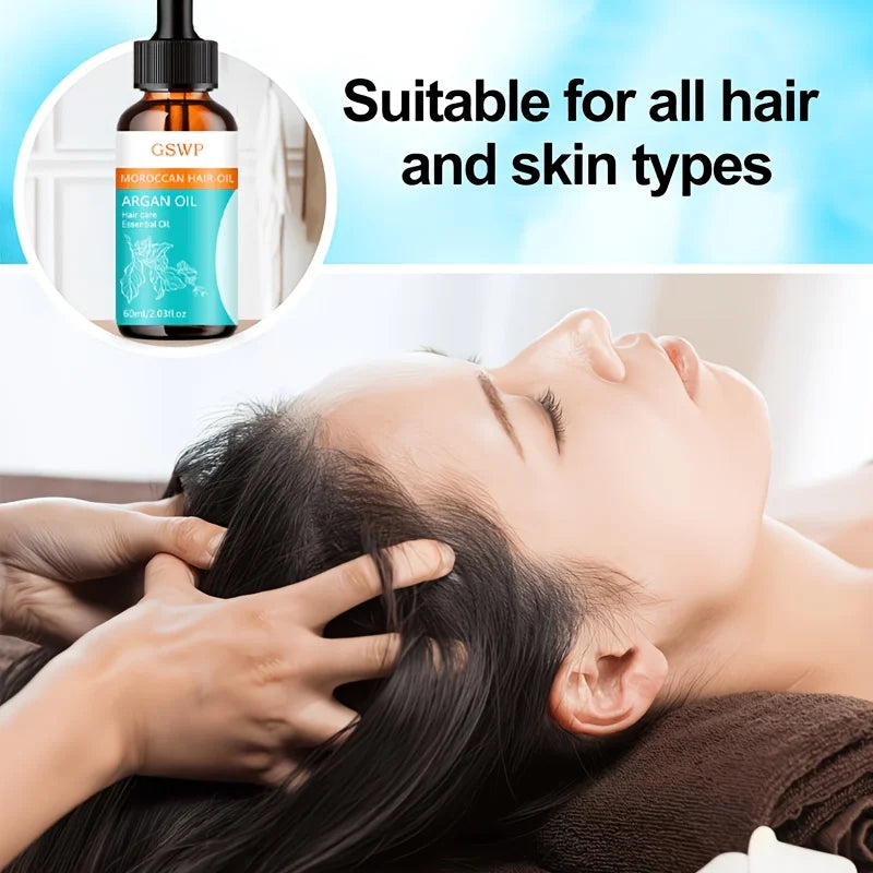 GSWP Argan Oil Hair Care Essential Oil, Deeply Hydrating, Tames Frizz, Leaves Hair Silky Smooth, Repairs Split Ends. 60ml/120ml