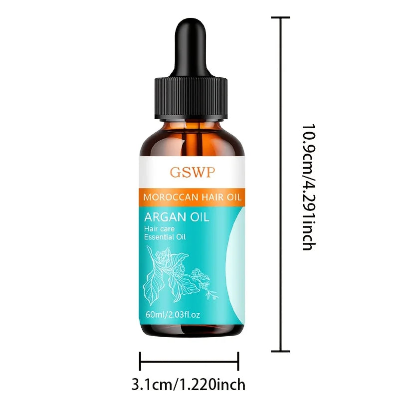 GSWP Argan Oil Hair Care Essential Oil, Deeply Hydrating, Tames Frizz, Leaves Hair Silky Smooth, Repairs Split Ends. 60ml/120ml