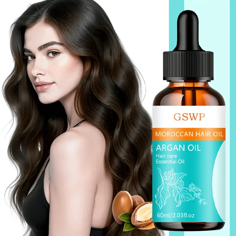 GSWP Argan Oil Hair Care Essential Oil, Deeply Hydrating, Tames Frizz, Leaves Hair Silky Smooth, Repairs Split Ends. 60ml/120ml