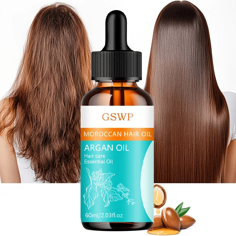 GSWP Argan Oil Hair Care Essential Oil, Deeply Hydrating, Tames Frizz, Leaves Hair Silky Smooth, Repairs Split Ends. 60ml/120ml