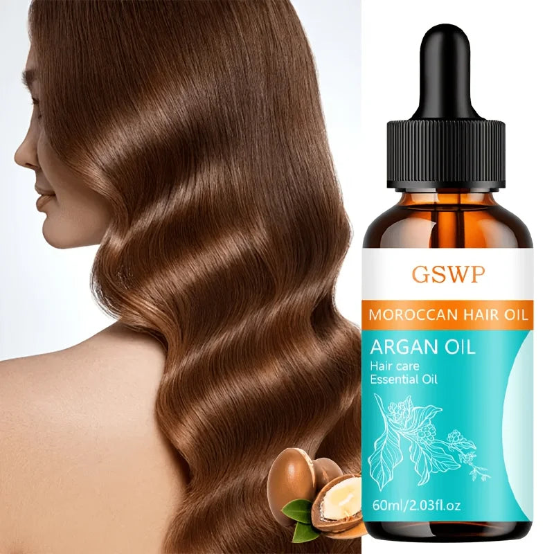 GSWP Argan Oil Hair Care Essential Oil, Deeply Hydrating, Tames Frizz, Leaves Hair Silky Smooth, Repairs Split Ends. 60ml/120ml