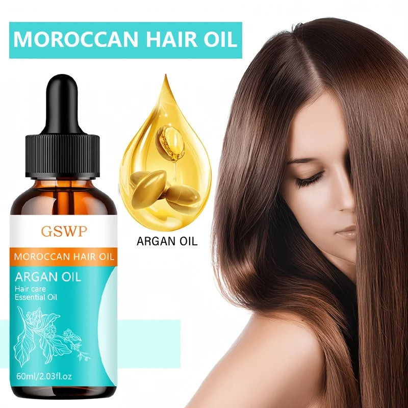 GSWP Argan Oil Hair Care Essential Oil, Deeply Hydrating, Tames Frizz, Leaves Hair Silky Smooth, Repairs Split Ends. 60ml/120ml