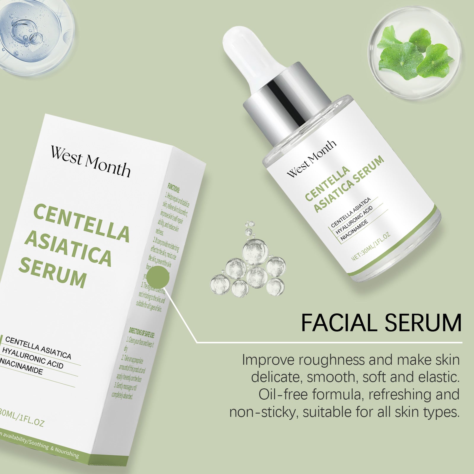 Centella Asiatica Facial Serum Moisturizing Nourish Repairing Dry Skin Smoothing Rejuvenation Soothing Brightening Beauty Health