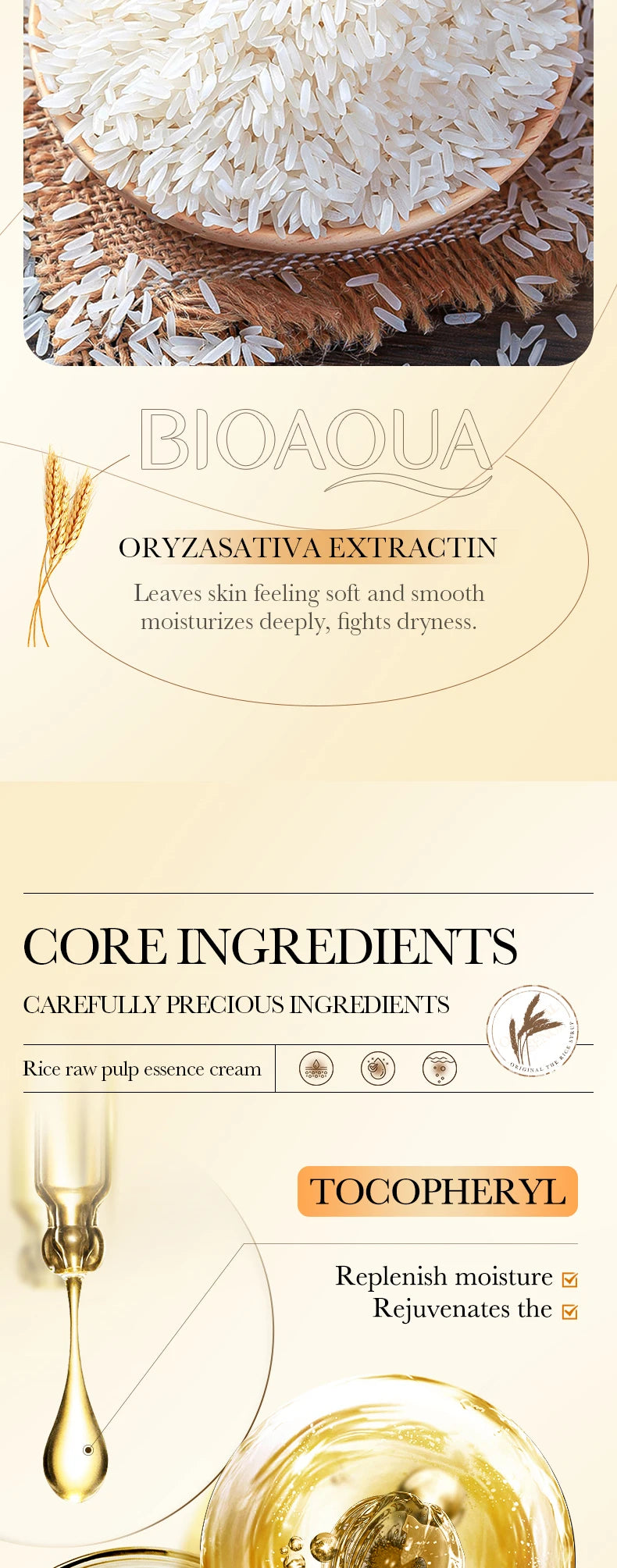 BIOAOUA Rice deep Moisturizing Essence Cream brightning hydrating face cream firming Rejuvenating Cream skin care for women