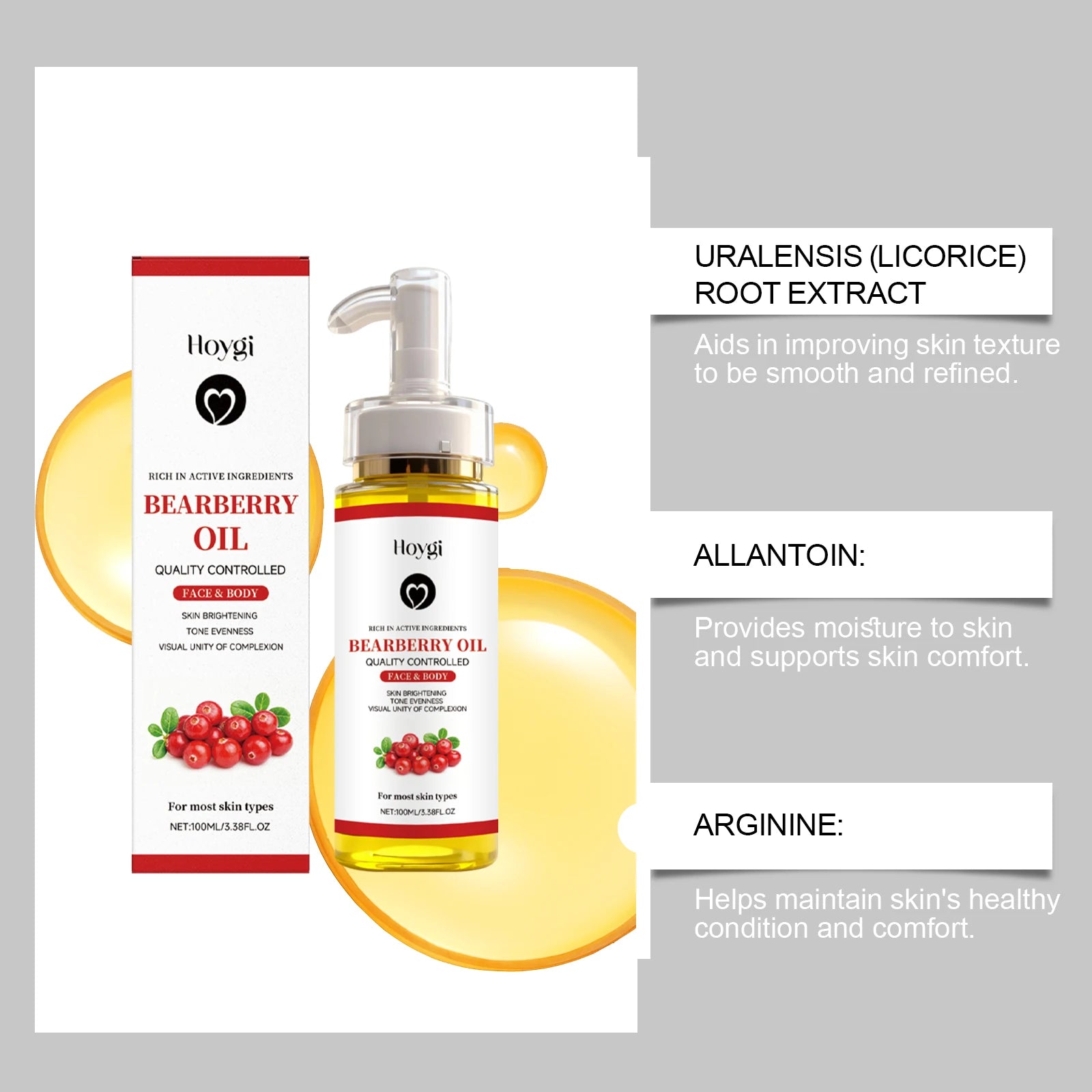 Bearberry Body Oil Arbutin Skin Brightening Firming Moisturizing Reduce Dryness Enhance Elasticity Strengthen Skin Natural Glow
