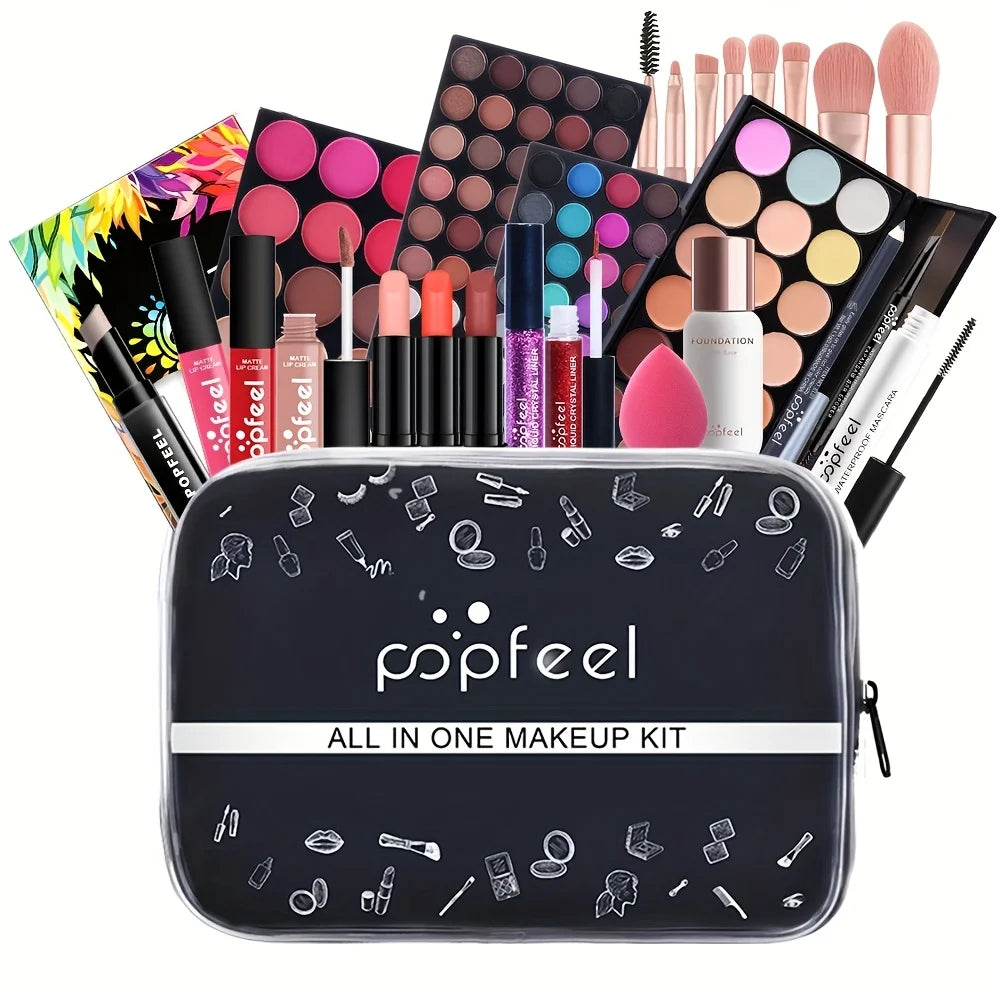 24 piece cosmetic gift box, including eye shadow, liquid foundation, lipstick and makeup brush, girls' beauty supplies