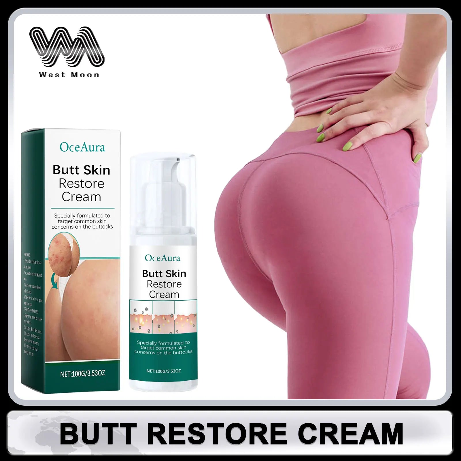 OCEAURA Butt Care Cream Lightens Dark Spots Reduce Melanin Improve Skin Elasticity Even Skin Tone Brightening Firming Hip Care