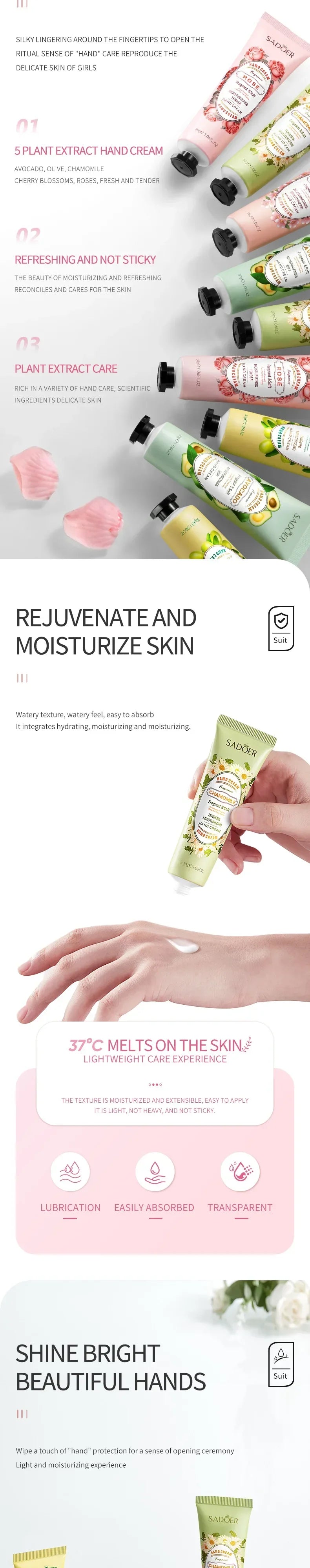 5Pcs/set Fruit Plant Fragrance Hand Cream Sets Moisturizing Repair Anti Dry Hand Lotion Sets Hands Skin Care Products