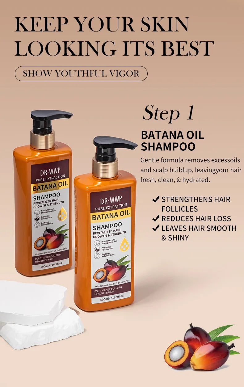 500ml Batana Oil Shampoo and Conditioner Set for Hydrating Care, Softening Hair, and Improving Dryness and Frizz