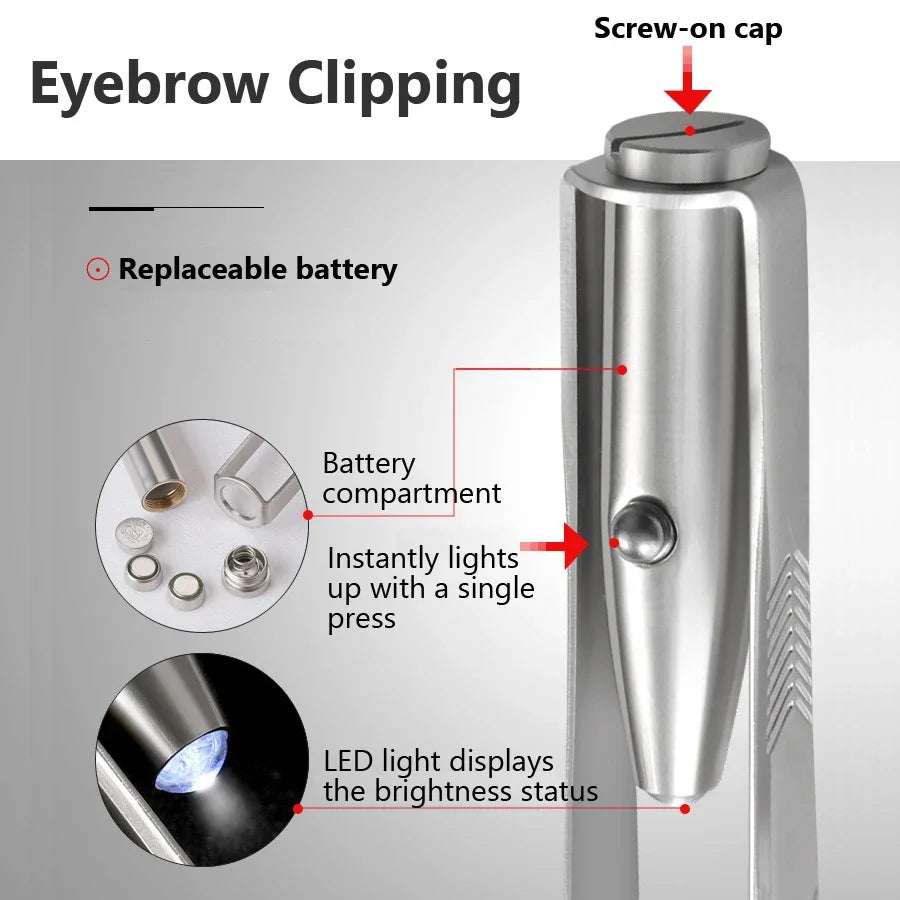 LED Lighted Eyebrow Tweezers