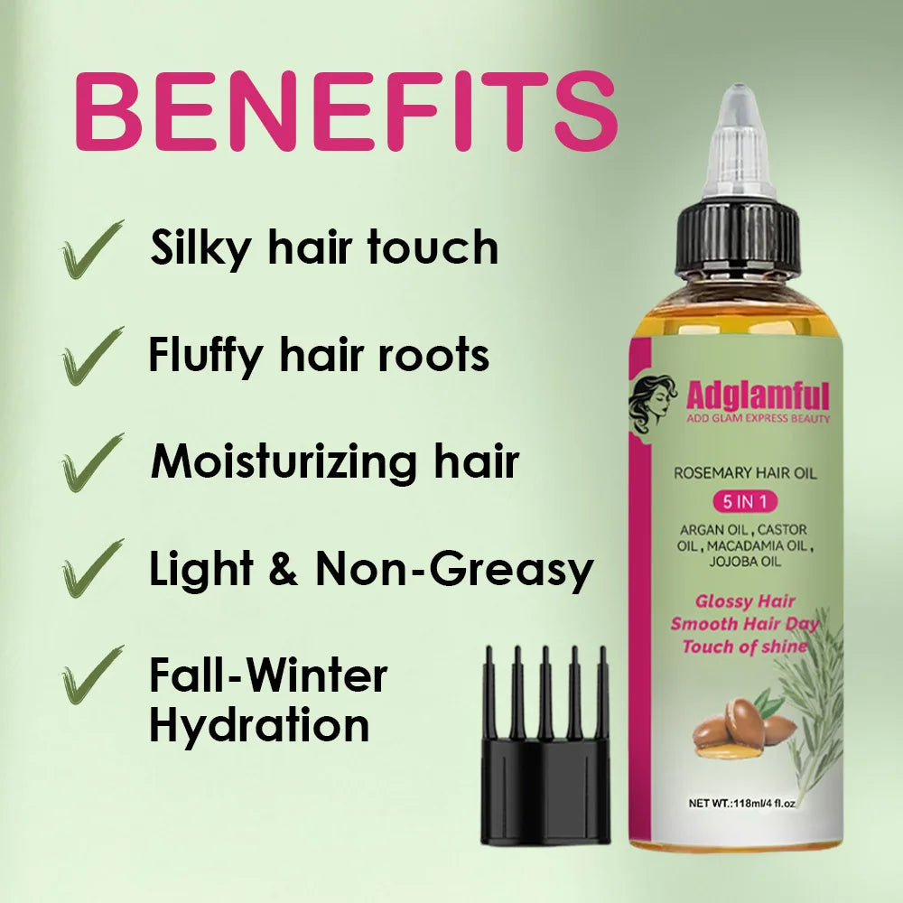 5-in-1 Rosemary Hair Oil 118ml – Smooths Frizz, Boosts Shine & Hydration, Lightweight Fast-Absorbing