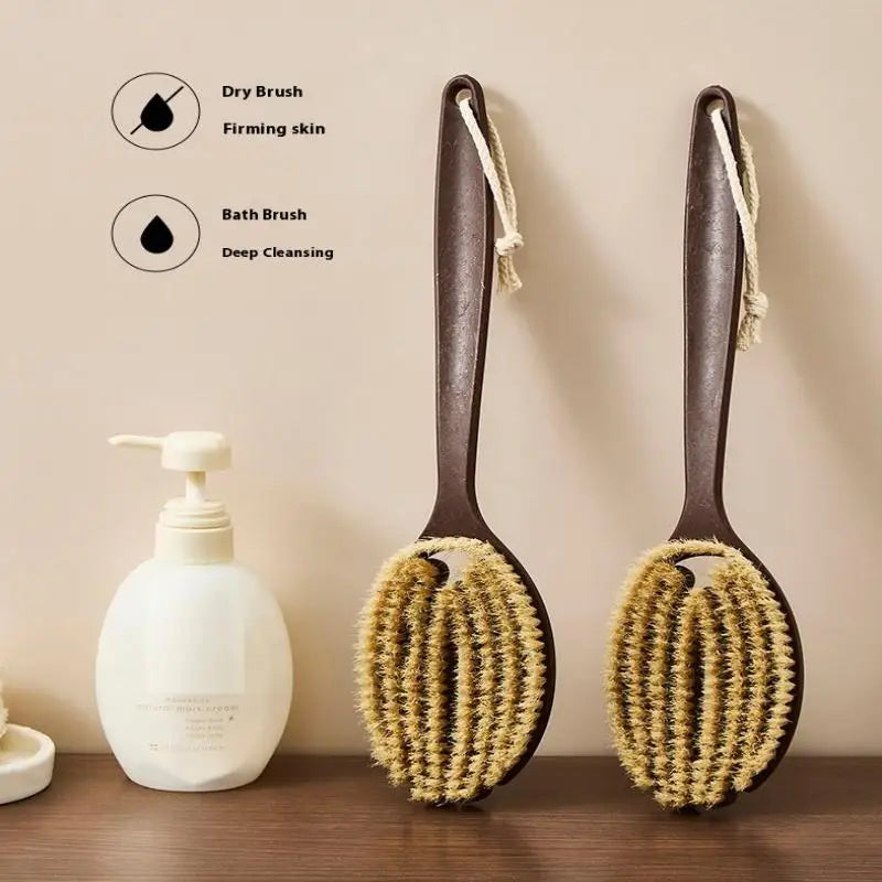 Bath Shower Brush Bathing Brush Dry Skin Body Soft Natural Bristle Massager Care Tool Soft Natural Bristle PE Handle."