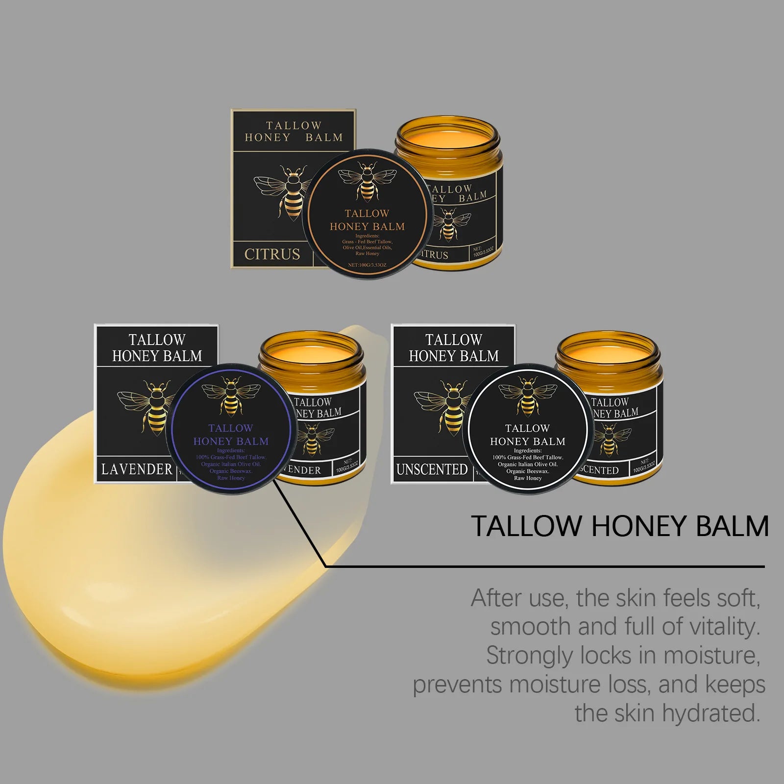Tallow Honey Balm Deep Hydration Face Care Tighten Skin Firming Moisturizing Facial Rejuvenation Soft Smooth Beef Tallow Cream