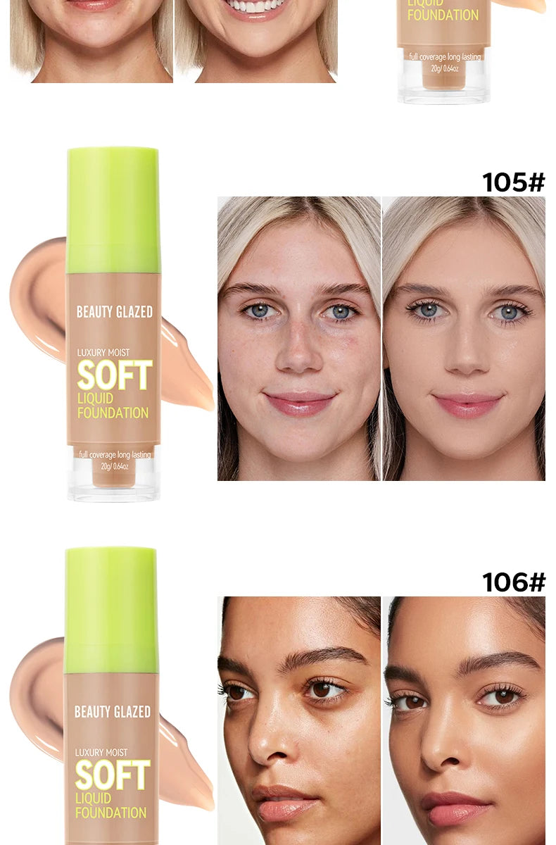 Beauty Glazed Full Coverage Matte Liquid Foundation Waterproof BB Cream Lasting Oil Control Long-lasting Natural Face Makeup