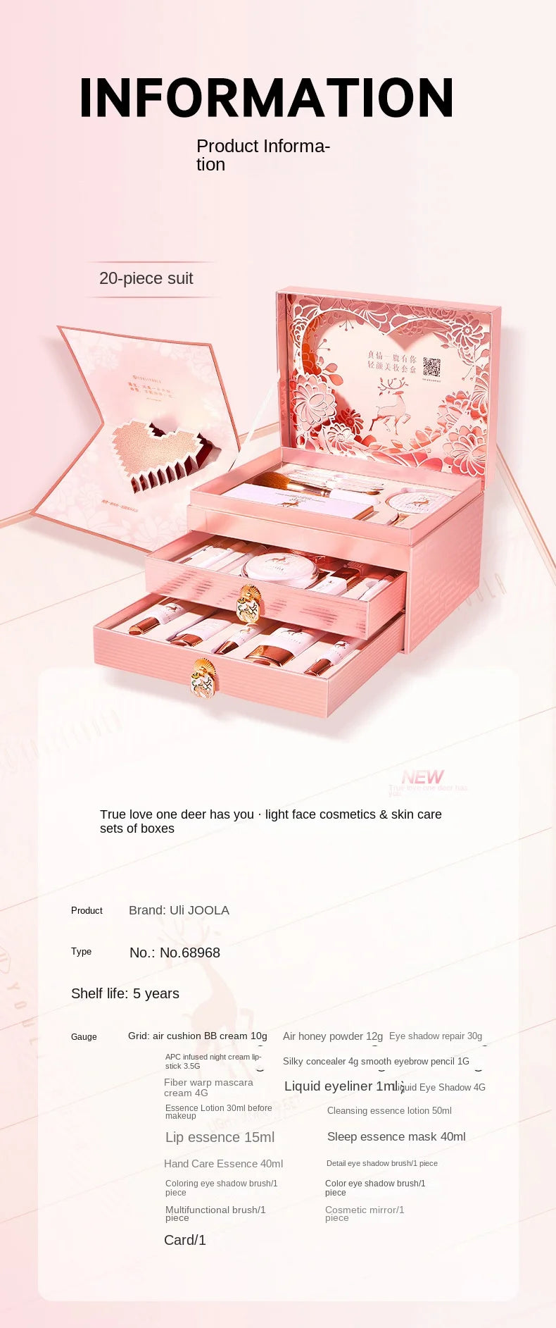 Makeup Set Cosmetics Genuine Full Set of 20 Pieces Beauty Gift Box for Birthdays and Valentine's Days Gifts