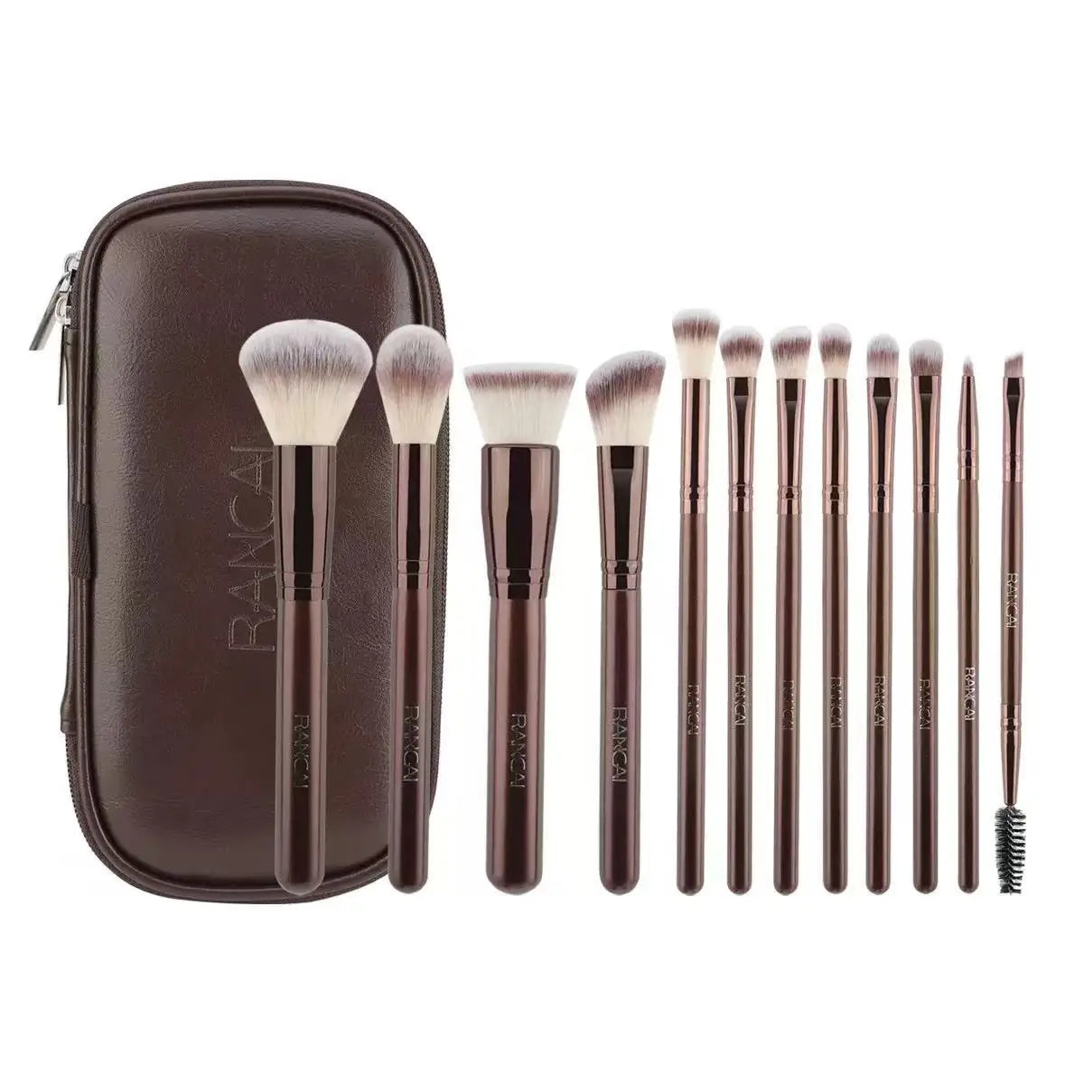 12 brown PU bags, makeup brush sets, soft loose powder, foundation brush,eyeshadow brush, beauty tools. makeup brush set make up