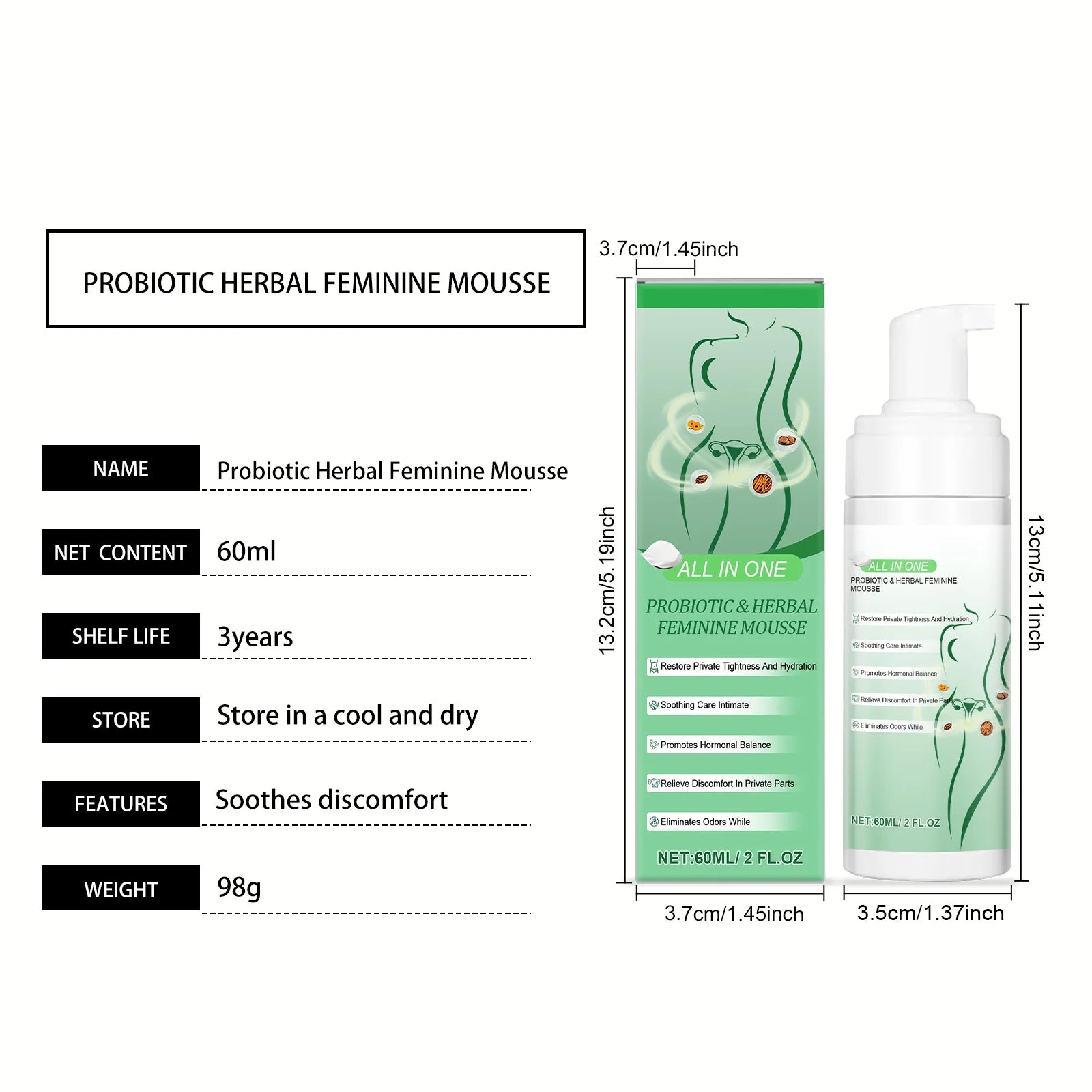 Herbal Women's Private Part Care Mousse Gentle Cleaning Remove Odor Relieve Local Discomfort Deep Protect Sensitive Areas Gel
