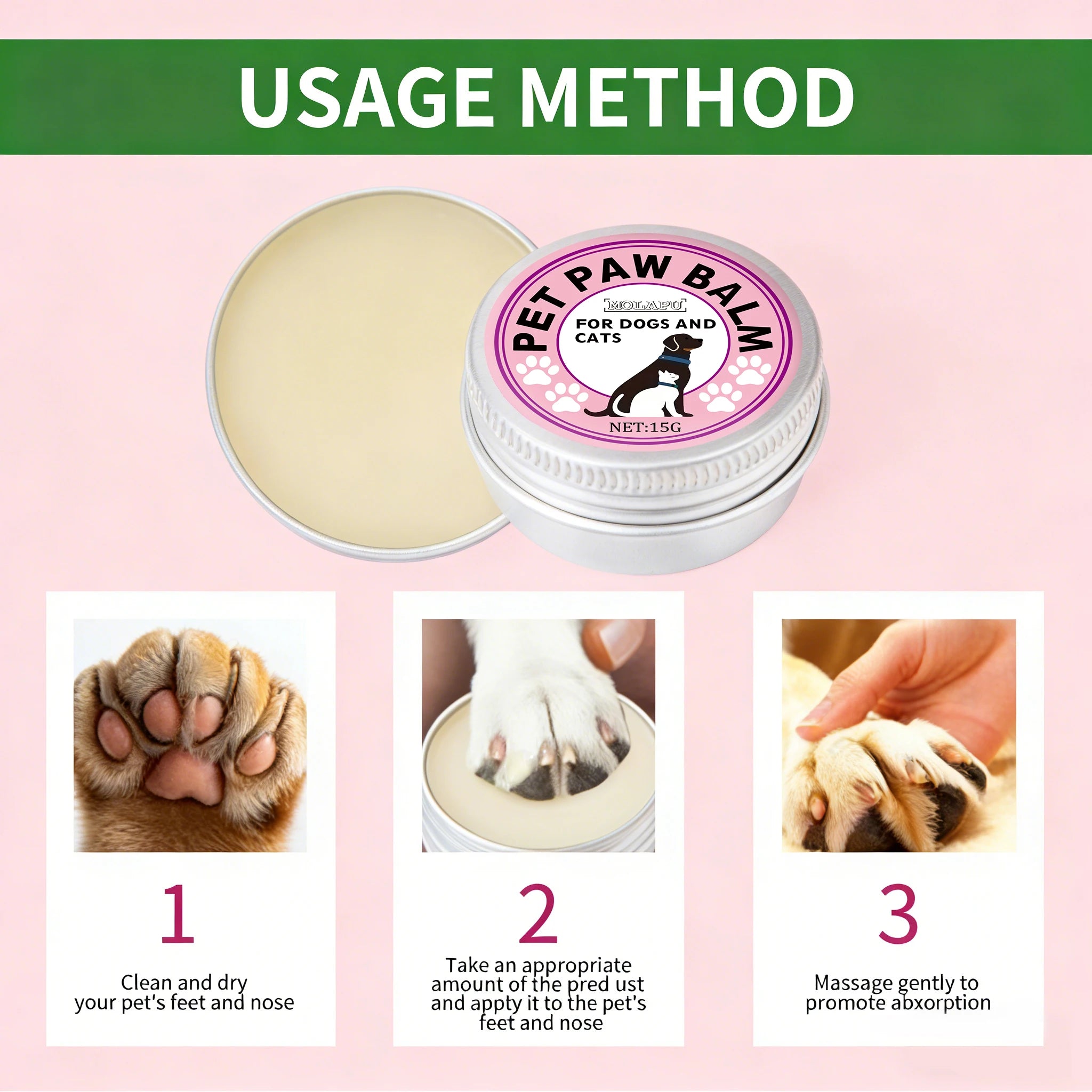 Pet nose, eyes, and paws care cream, containing shea butter, gentle formula, moisturizing and nourishing, suitable for outdoor s