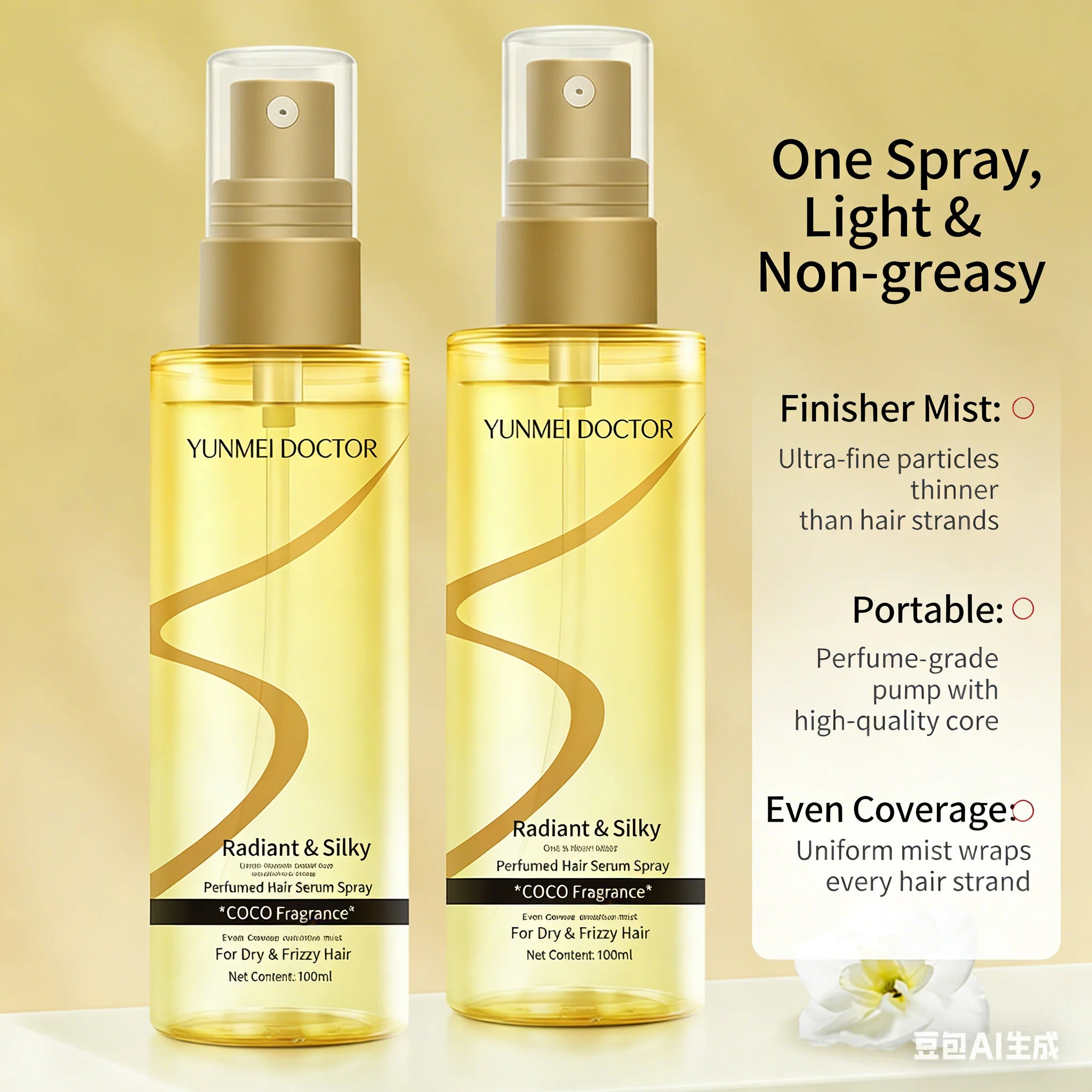 Anti-Frizz Hair Oil Spray, Perfumed Smoothing Lightweight Non-Greasy Hair Care Oil for Color-Treated & Perm Damaged Hair, Long-L