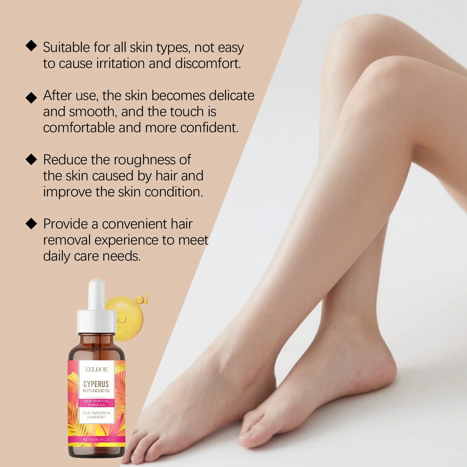 Hair Removal Care Essential Oil Moisturizes and Soothes Skin After Hair Removal, Silky Touch, Plant-Nourishing Care Oil