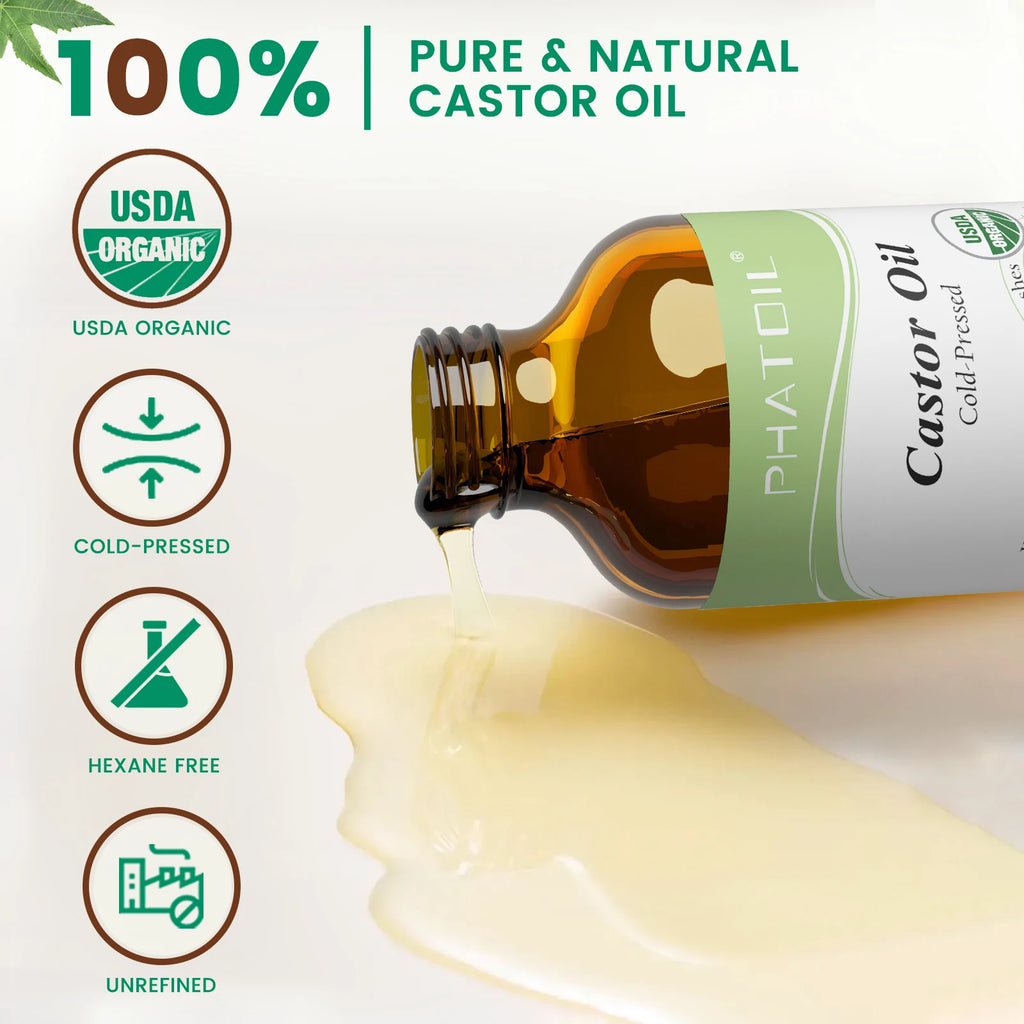 PHATOIL Organic Castor Oil Cold Pressed 100% 118ml/236ml Castor Oils For Hair Growth,Eyelashes & Eyebrows,Moisturizing Skin Care
