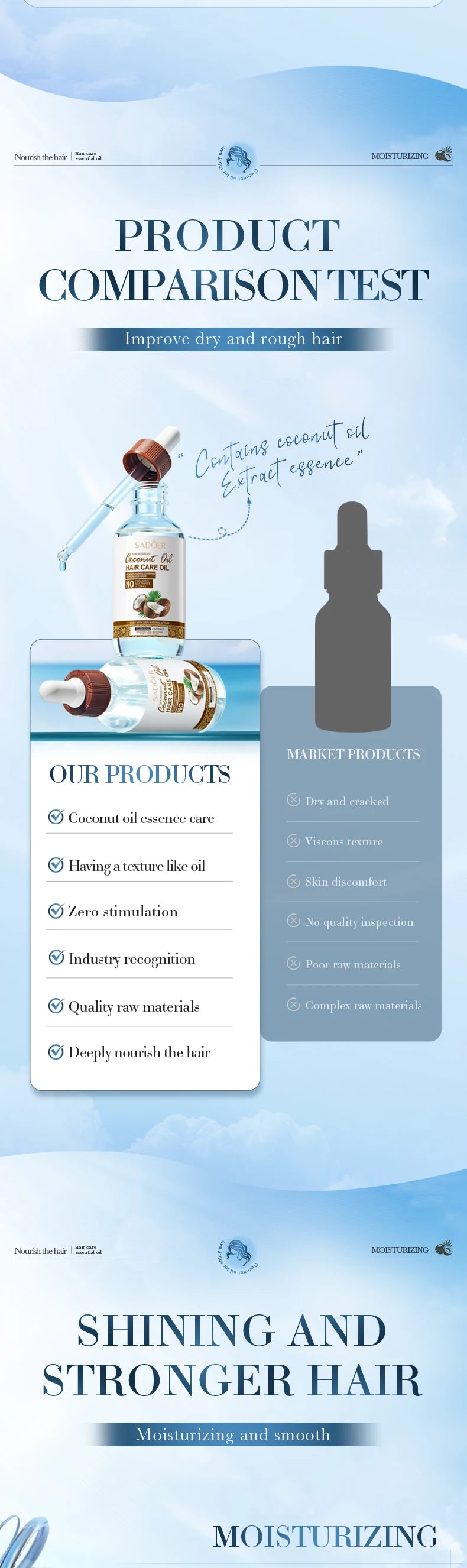 SADOER Coconut Hair Care Oil Hair Essence Repair Dry Damaged Hair Smooth Nourishing Moisturizing Treatments for Hair