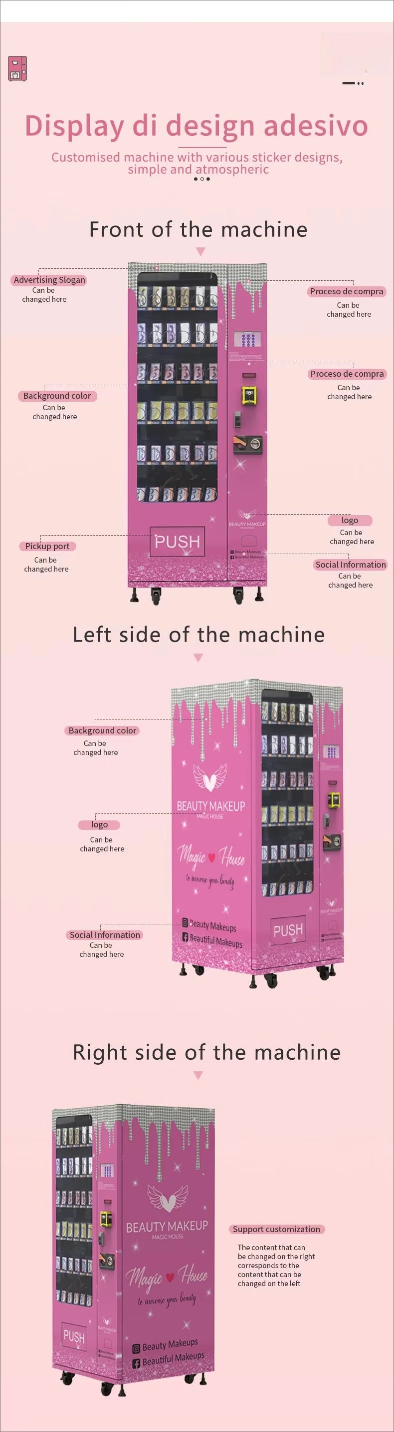 Customized 24-Hour Small Beauty Vending Machine Skincare & Cosmetic Vending Machine with Refrigeration Fresh‑Keeping Function
