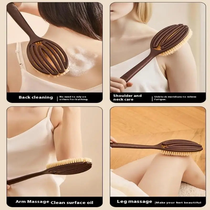 Bath Shower Brush Bathing Brush Dry Skin Body Soft Natural Bristle Massager Care Tool Soft Natural Bristle PE Handle."