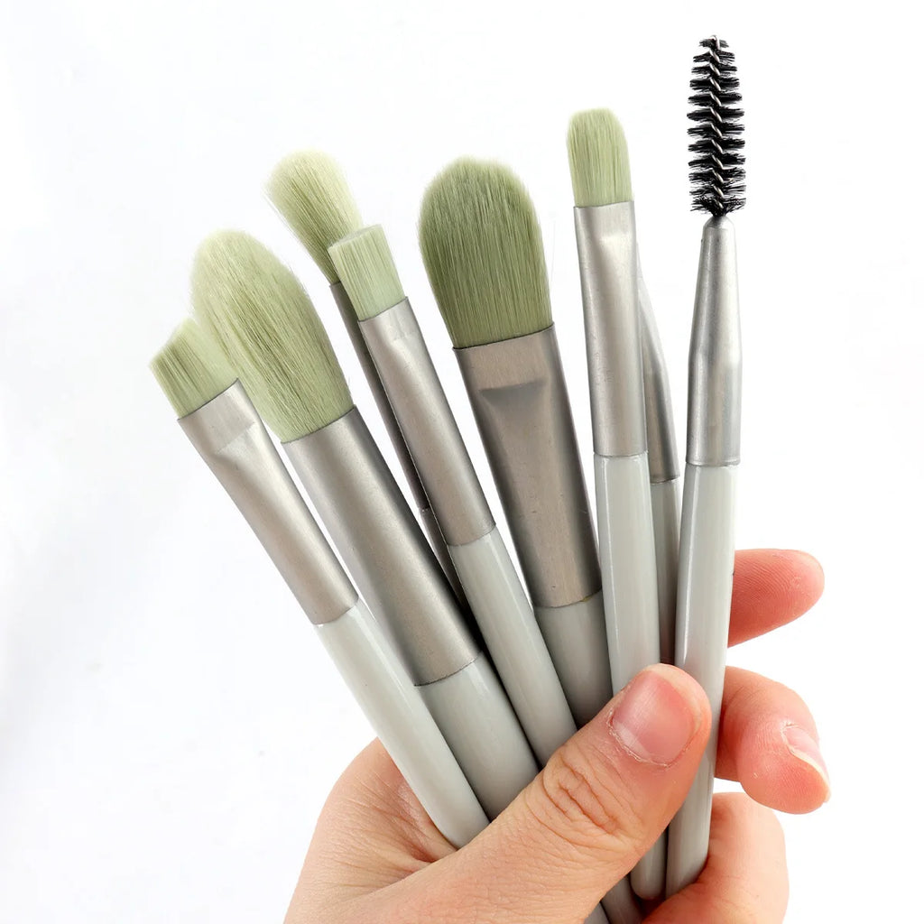 Multi piece set of beauty tools, blue hair with water droplets, powder puff, skin friendly, soft makeup brush, complete set