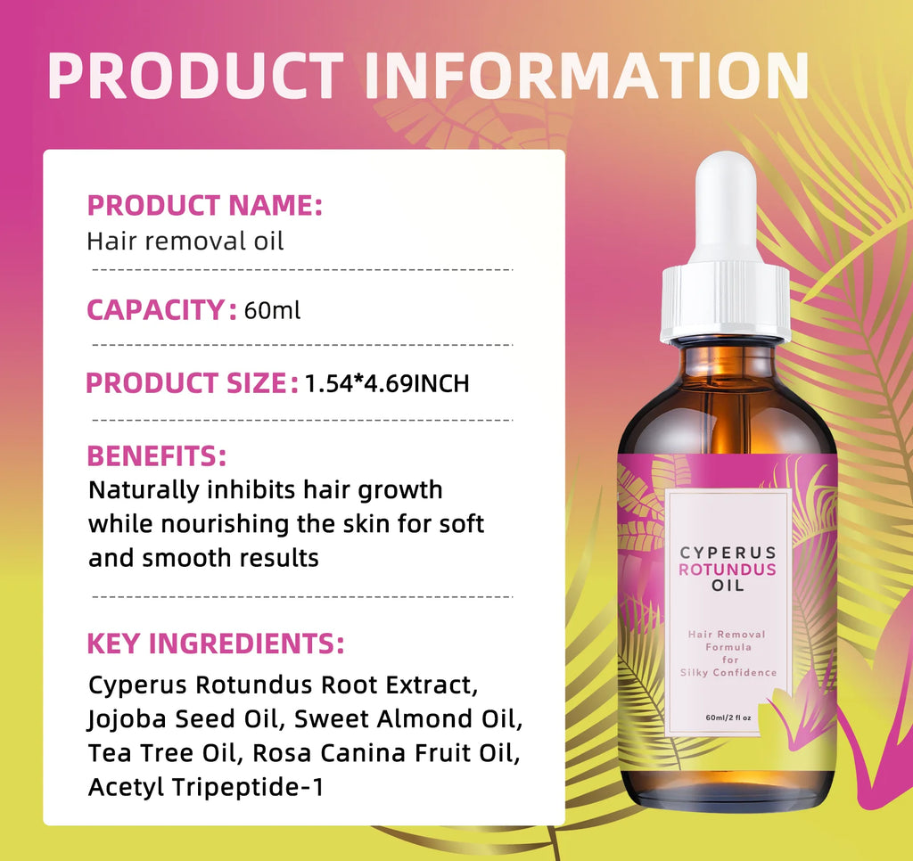 Natural Hair Minimizing & Skin Softening Oil 60ml - Jojoba & Almond Formula for Gentle Hair Growth Control & Smooth Skin Feel.