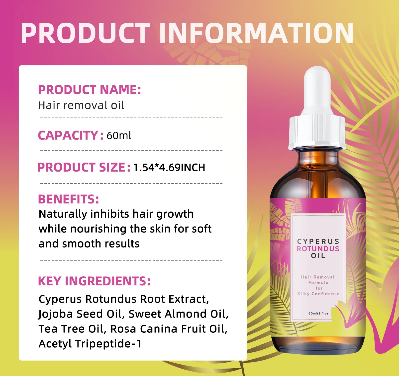 Natural Hair Minimizing & Skin Softening Oil 60ml - Jojoba & Almond Formula for Gentle Hair Growth Control & Smooth Skin Feel.
