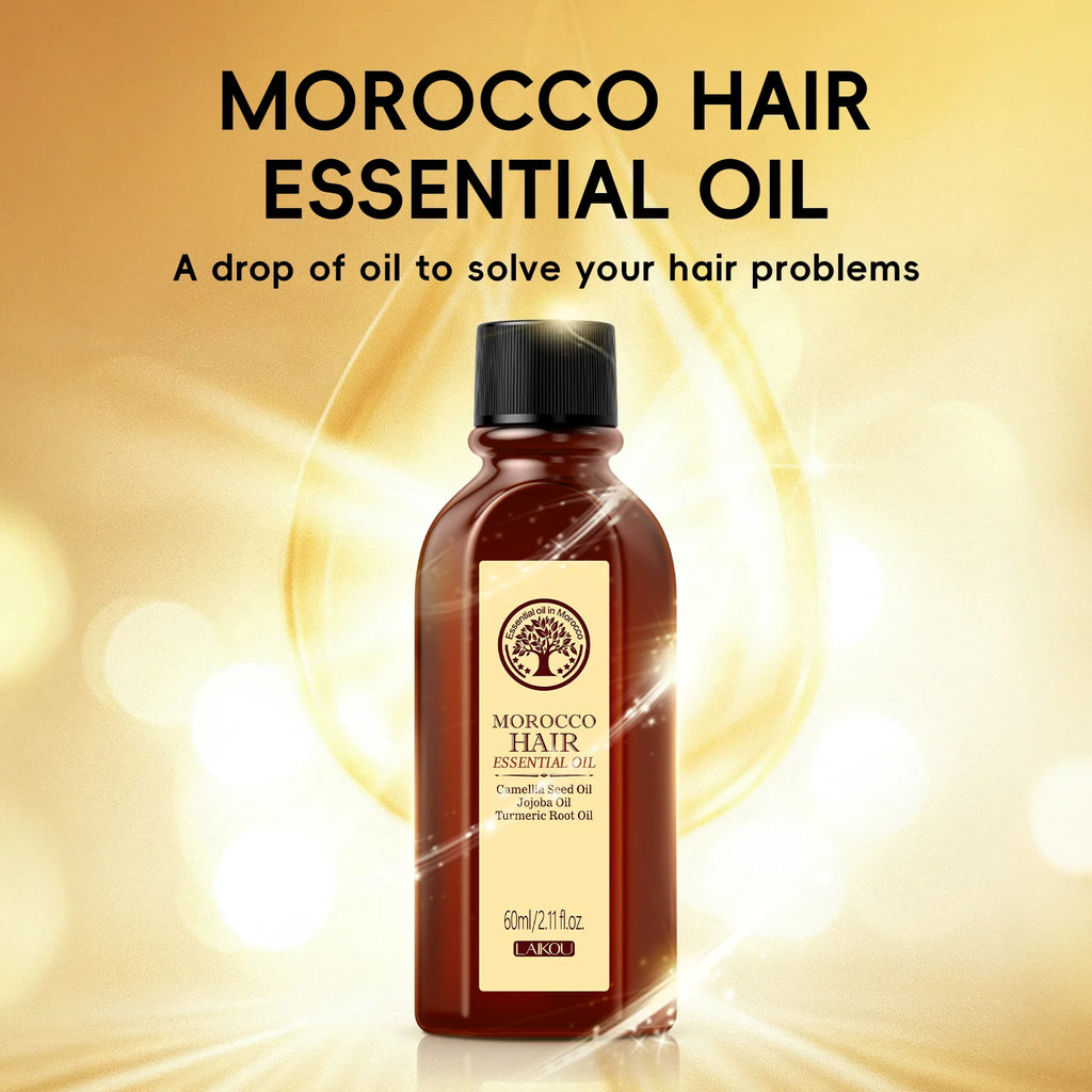 Laikou Morocco Hair Essential Oil 60ml Repair Damaged Hair Anti Frizz Nourishing Smoothing Argan Oil For All Hair Types