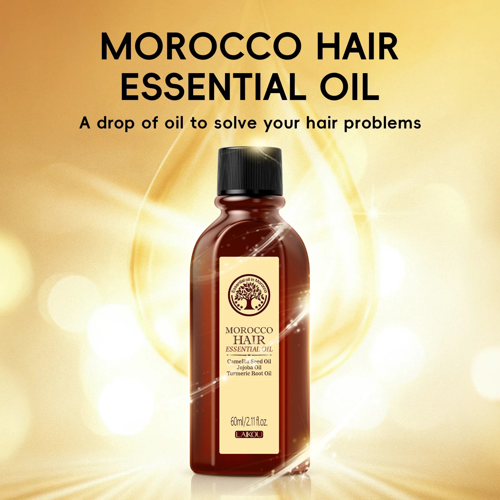 Laikou Morocco Hair Essential Oil 60ml Repair Damaged Hair Anti Frizz Nourishing Smoothing Argan Oil For All Hair Types