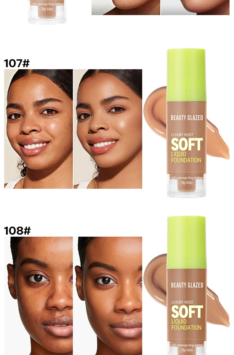 Beauty Glazed Full Coverage Matte Liquid Foundation Waterproof BB Cream Lasting Oil Control Long-lasting Natural Face Makeup