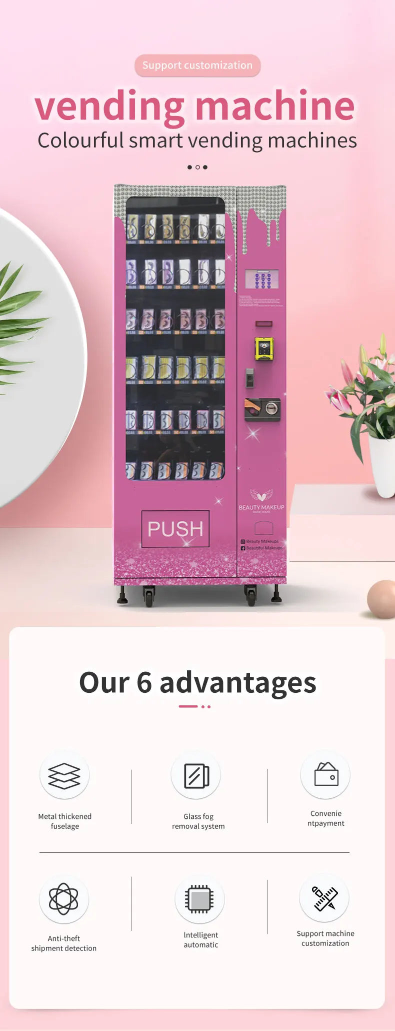 Customized 24-Hour Small Beauty Vending Machine Skincare & Cosmetic Vending Machine with Refrigeration Fresh‑Keeping Function