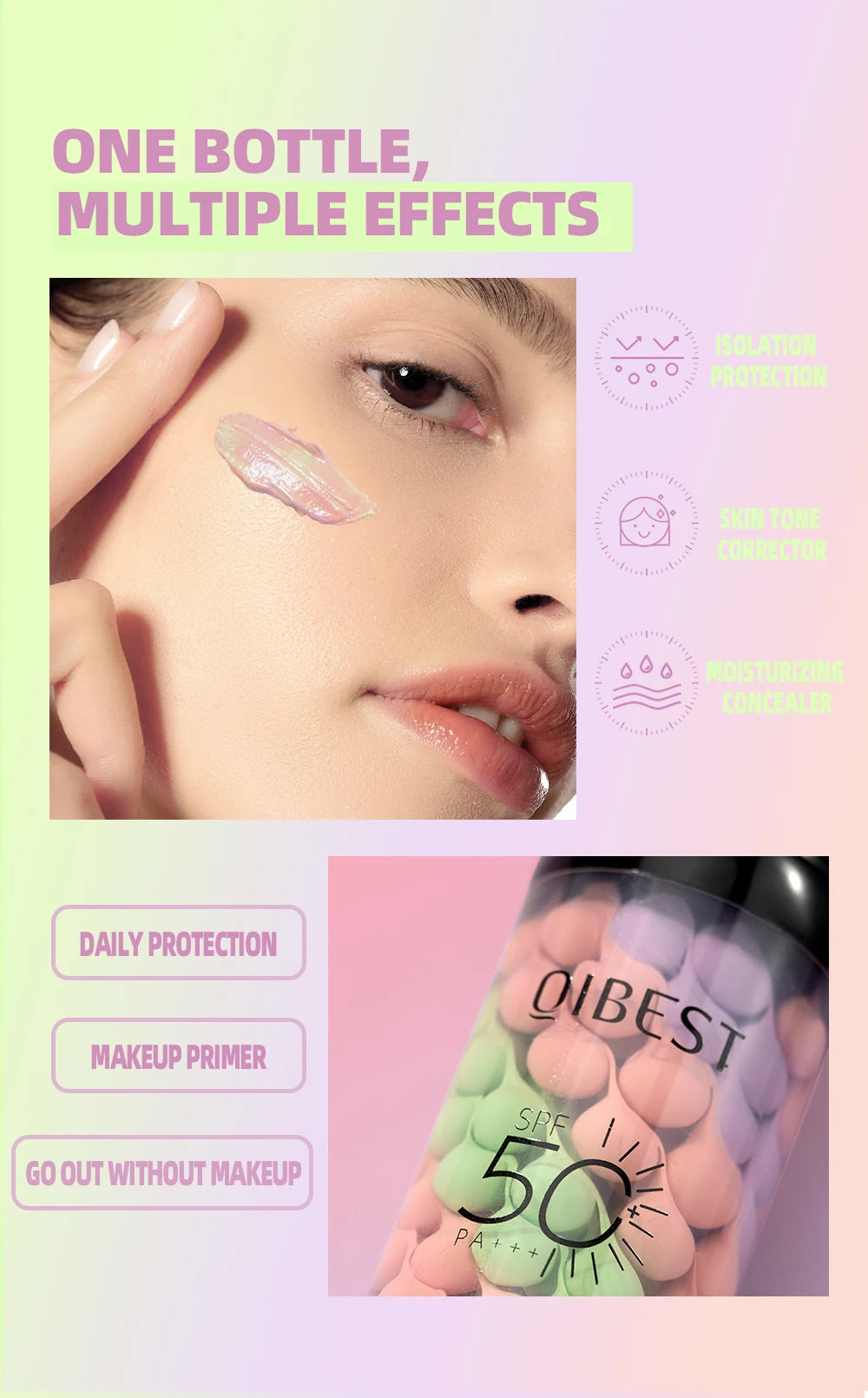 QIBEST Protective Pre-makeup Cream Even Skin Tone Brightening Base Mild Non-irritating Isolation Concealer