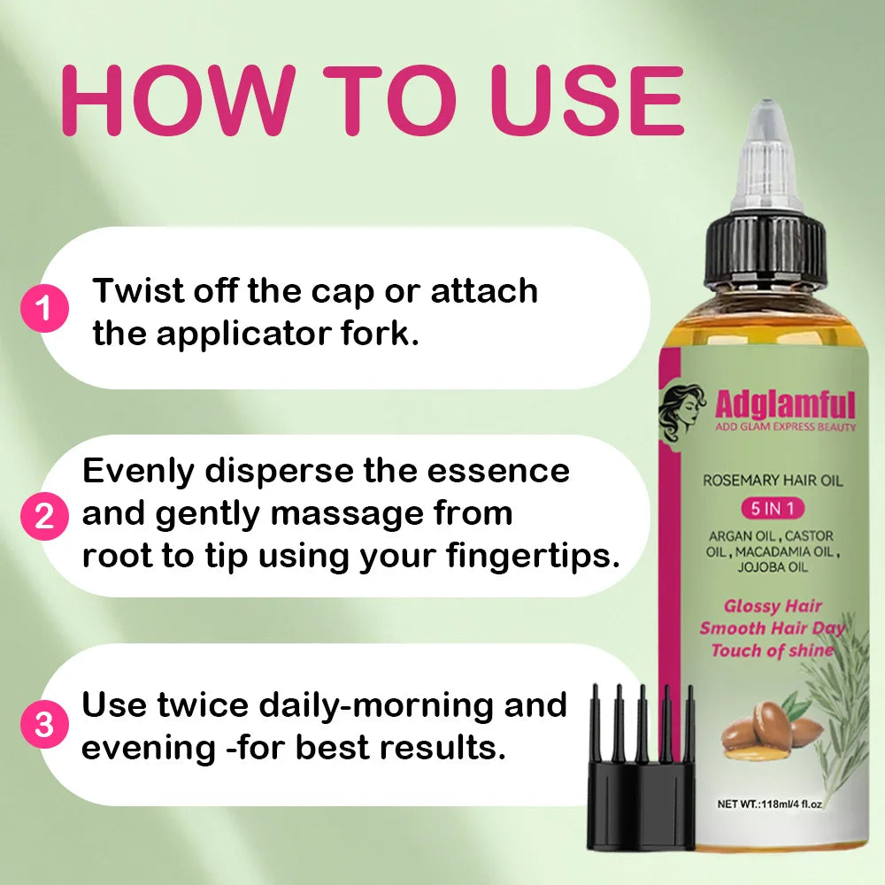 5-in-1 Rosemary Hair Oil 118ml – Smooths Frizz, Boosts Shine & Hydration, Lightweight Fast-Absorbing