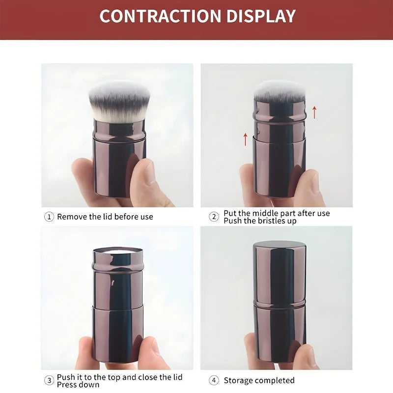 1 Professional Facial Brush with a Round Head and Retractable Handle, Makeup Brush, Blush Brush, Foundation Brush, Loose Powder Brush, Synthetic Bristles, Ultra-Soft Setting Brush for Liquid Cosmetics, Kabuki Foundation Brush