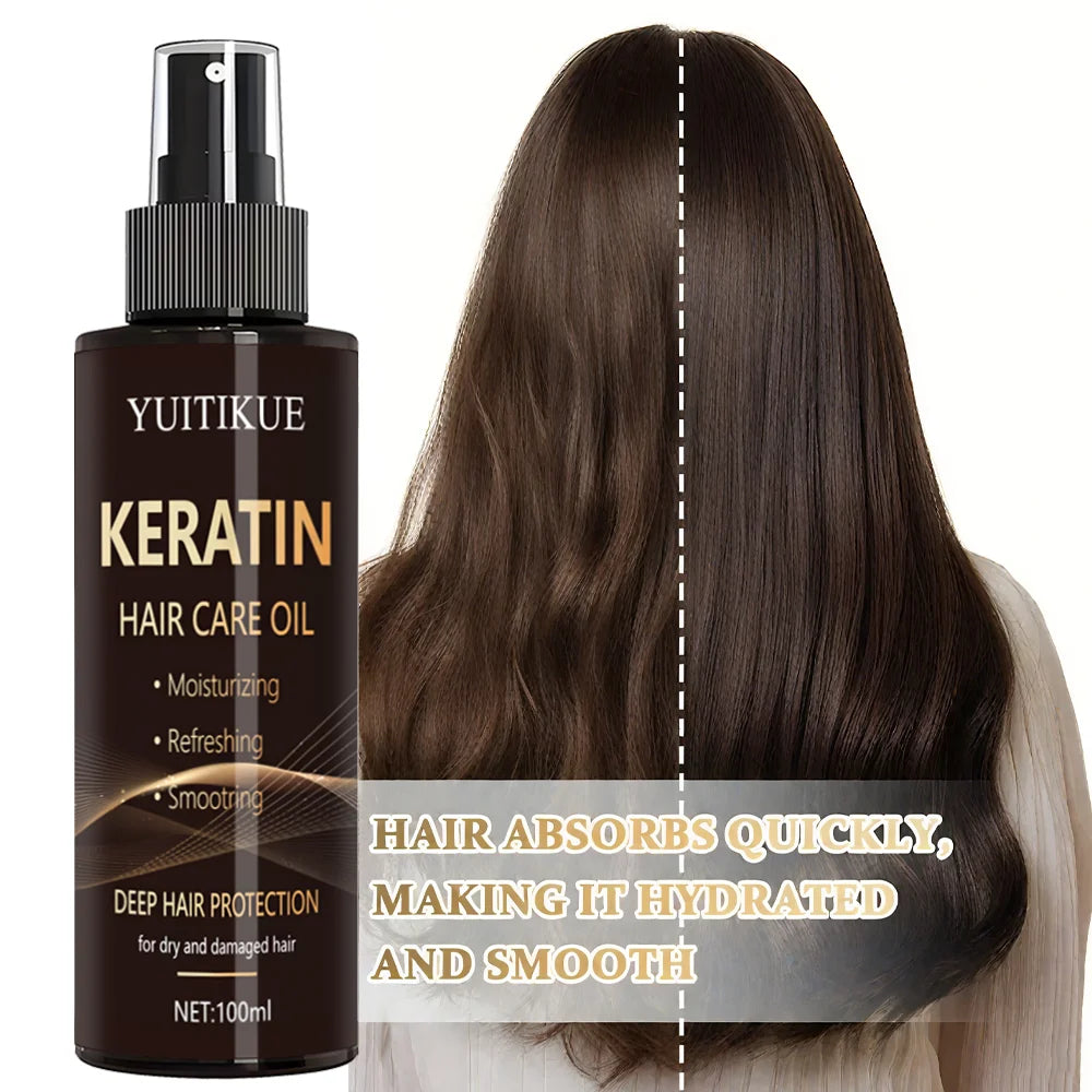 YUITIKUE Keratin Hair Care Oil Spray | Moisturizing, Refreshing & Smoothing For Dry & Damaged Hair 100ml