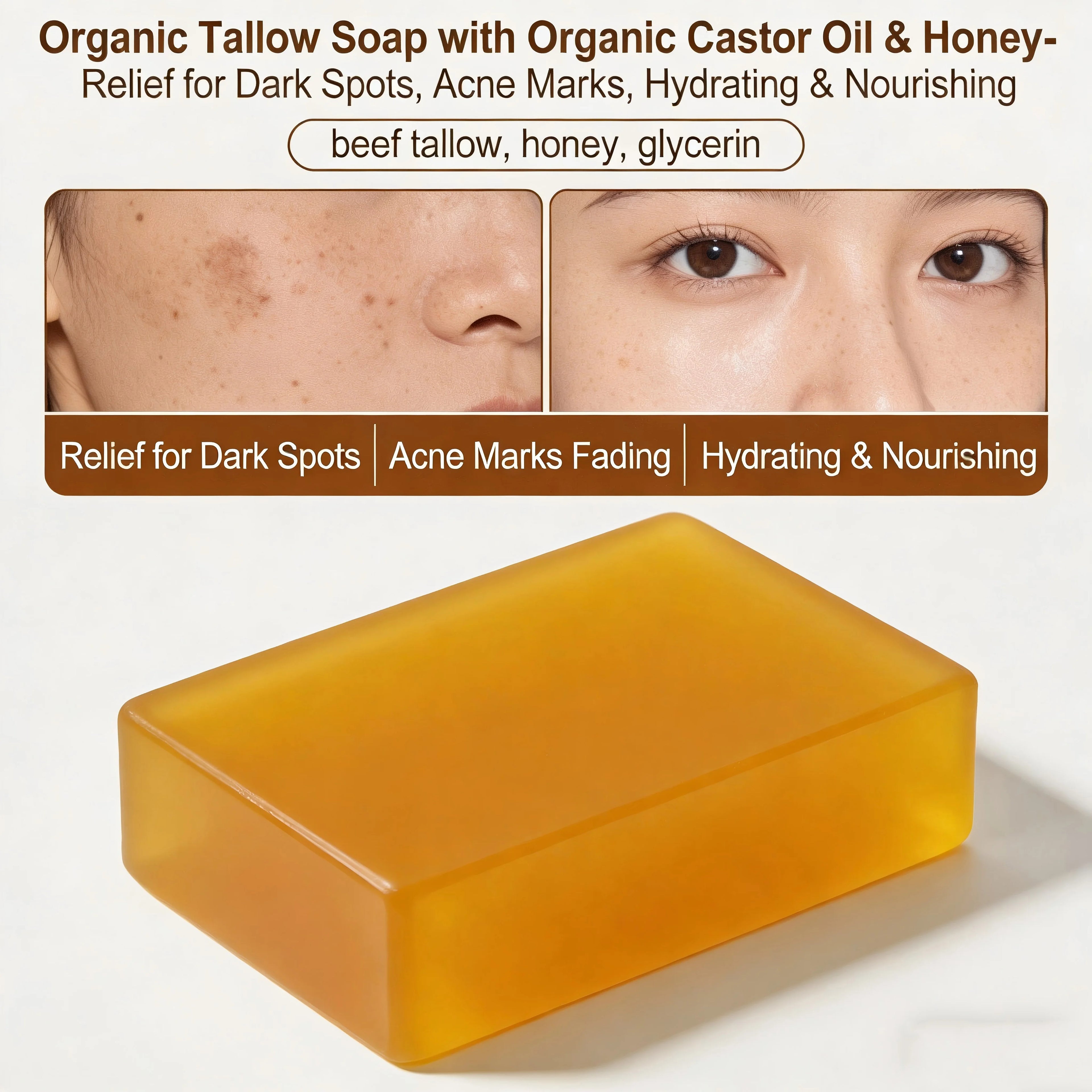 Beef Tallow Soap Bar,Natural Grass Fed Tallow Soap,Moisturizing Face Body Wash For Dry, Itchy, Sensitive Skin CareBath Soap