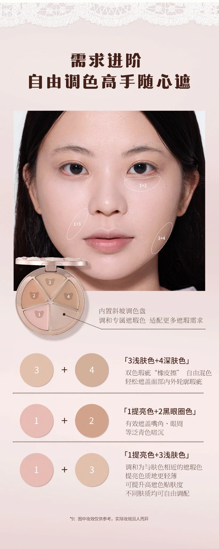 Sweetie Bear 4-Color Concealer Palette Flower Knows Face Makeup Set Spot Correcting Highlighting Contouring Beauty Makeup Tool