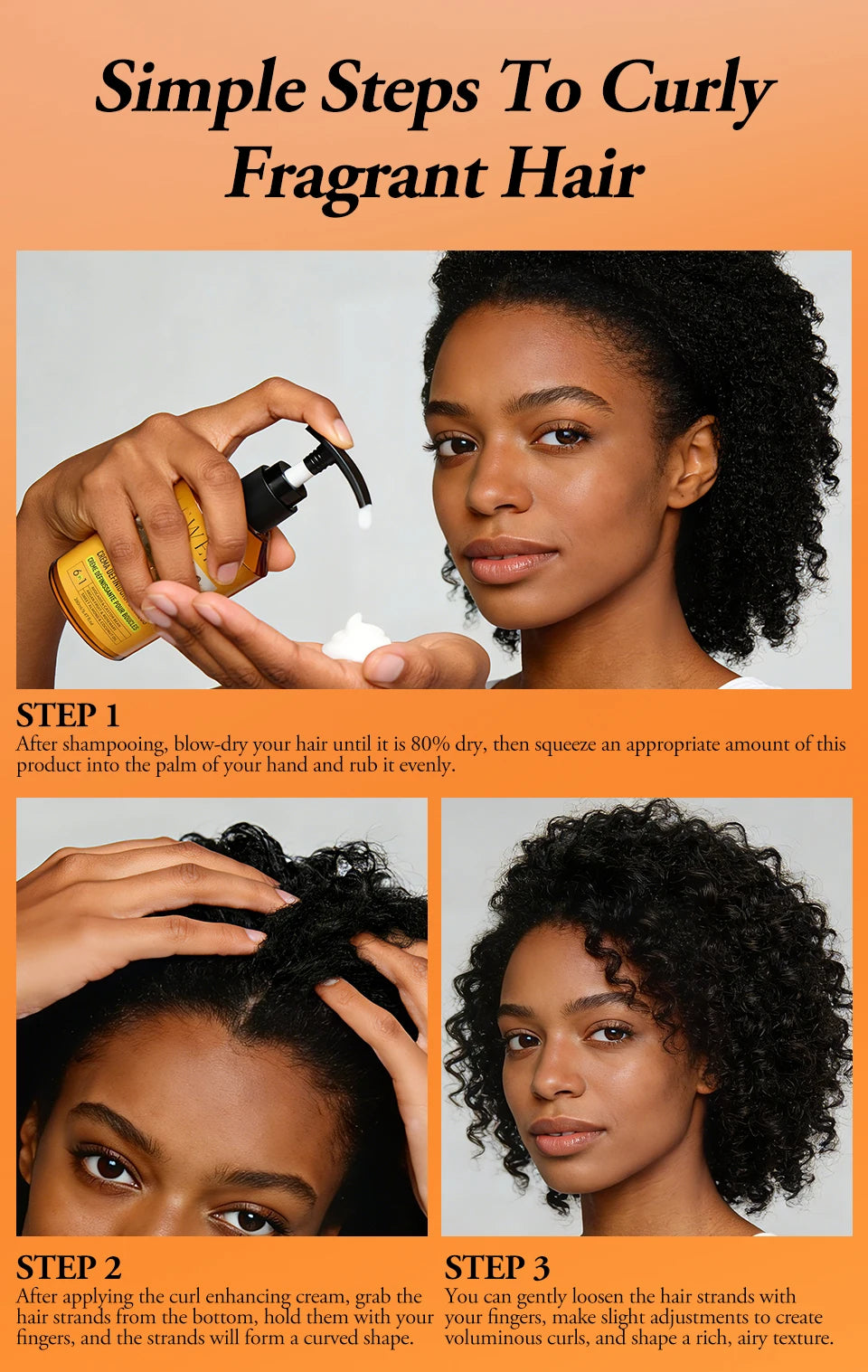 280ml Curly Hair Cream Black Castor Oil Moisturizing Hair Styling Cream Hair Smoothing Anti-Frizz Wavy Hair Defining Cream