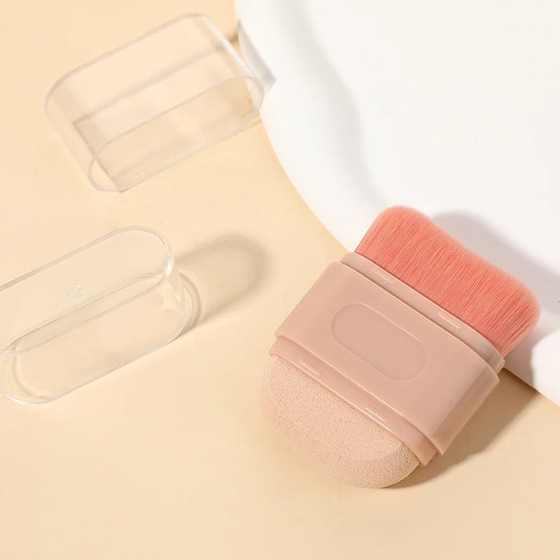 1Pcs Double-Ended Foundation Makeup Brush With Dust Cover Wave Top Contour Beauty Tool For Liquid Powder Concealer Cream