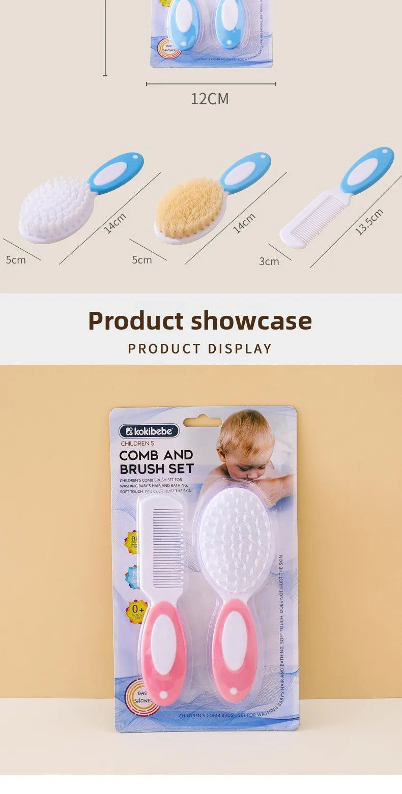Baby Hair & Body Wash Brush Set-Soft Bristle Bath Scrubber,Gentle Hair Comb & Woolen Care Brush for Gentle Cleansing & Grooming