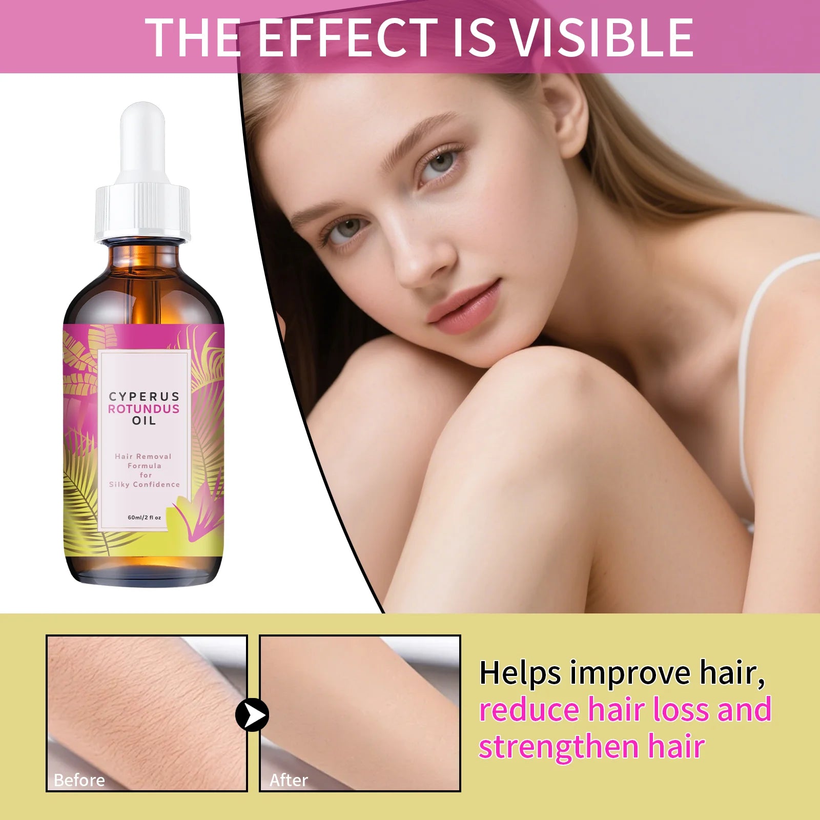 Natural Hair Minimizing & Skin Softening Oil 60ml - Jojoba & Almond Formula for Gentle Hair Growth Control & Smooth Skin Feel.