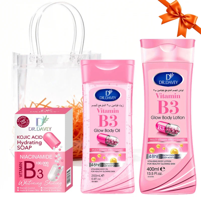 DR.DAVEY Vitamin B3Skin Care3Set Body Lotion+Soap+Body Oil Four Seasons Skin Care Set Gift Cleansing Hydrating and Moisturizing