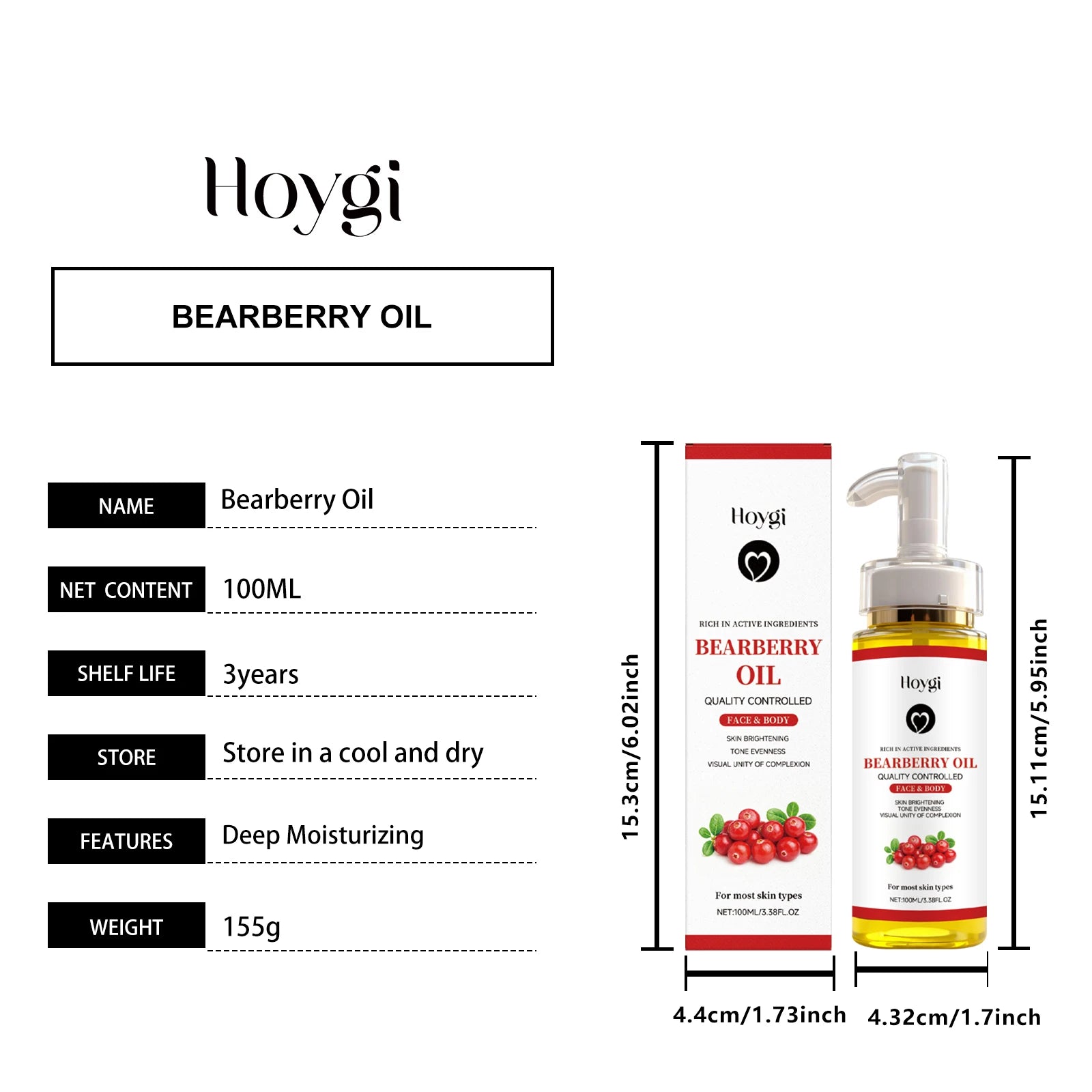 Bearberry Body Oil Arbutin Skin Brightening Firming Moisturizing Reduce Dryness Enhance Elasticity Strengthen Skin Natural Glow