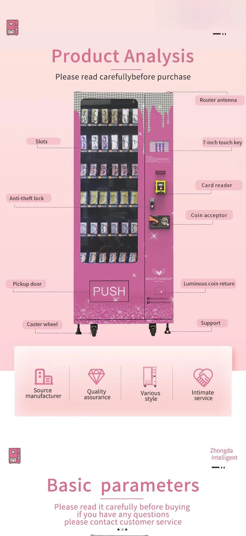 Customized 24-Hour Small Beauty Vending Machine Skincare & Cosmetic Vending Machine with Refrigeration Fresh‑Keeping Function