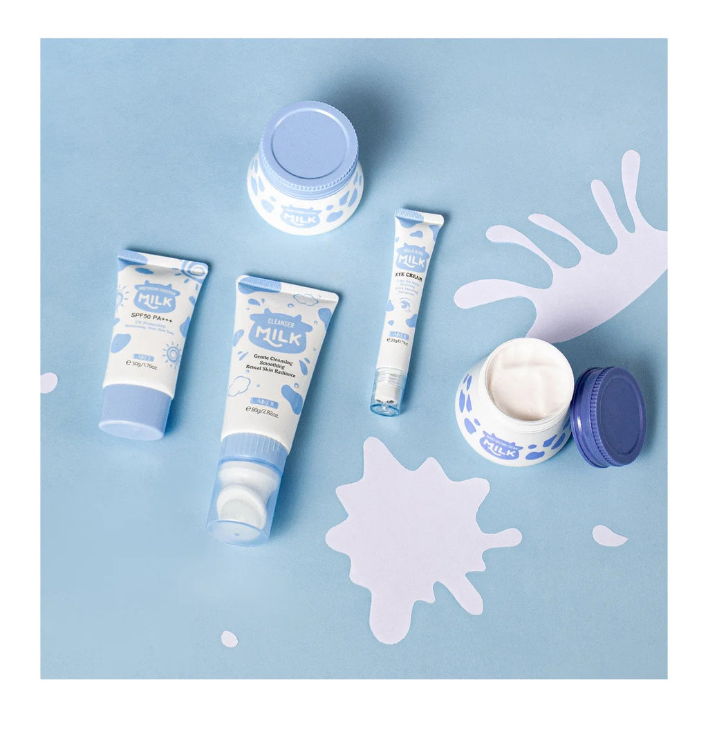 Brightening Milk Skincare 5 Piece Set Nourishing Cleanser Eye Cream Moisturizing Sunscreen Wrinkle Care