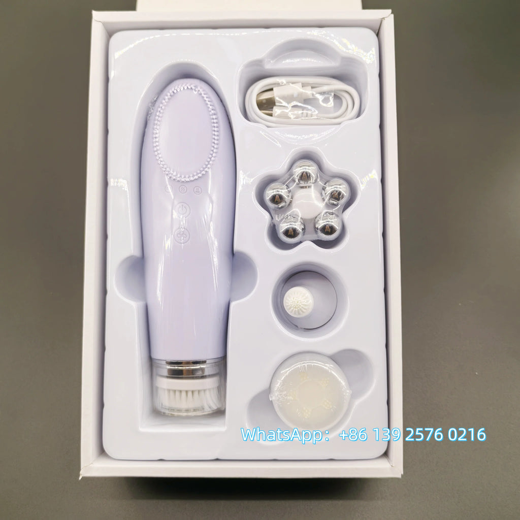 Beauty 4 in 1 Facial Skin Lifting Device Face Brush Cleanser Electric Silicone Facial Cleaning Brush for Deep Cleaning